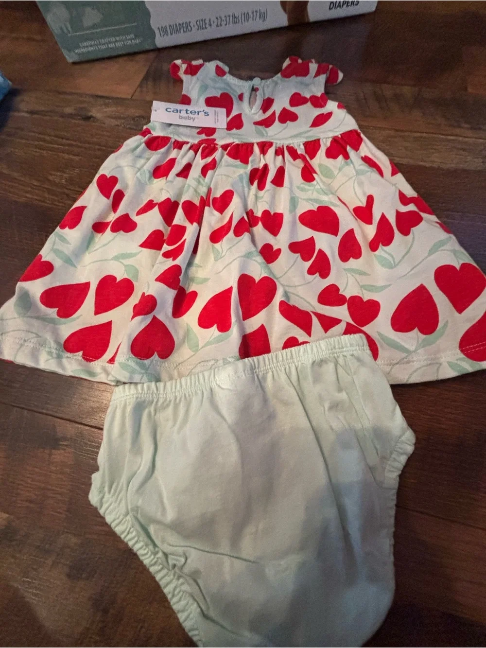 Carters baby heart print 2-piece set 9 months (dress & diaper cover)-NWT